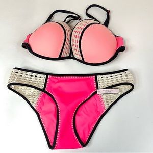 Victorias Secret 36DD Medium Classic Hipster Bikini Set Pink Black 8BK #1420